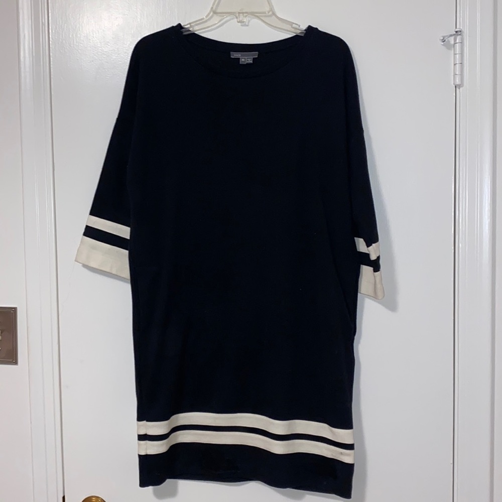 Vince black shift dress with white stripes